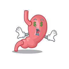 Rich cartoon character design of human stomatch with money eyes