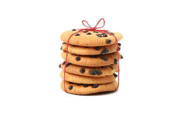 Pile of tasty cookies isolated on white background