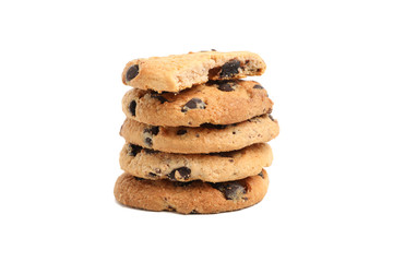 Pile of tasty cookies isolated on white background
