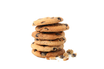 Pile of tasty cookies isolated on white background