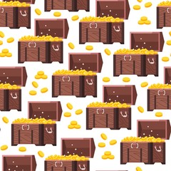 Chest with treasures, box filled with golden coins