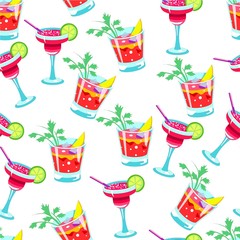 Alcoholic cocktails and beverages with alcohol seamless pattern
