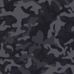 Fotobehang Camouflage Zwart camouflage donker patroon, naadloze vectorachtergrond. Klassieke kledingstijl die donkere camouflage maskeert, herhaalde print. Monochrome textuur