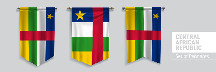 Set of Central African Republic waving pennants on isolated background vector illustration