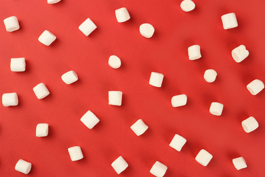 marshmallow pattern white on red background, background, texture