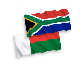Flags of Madagascar and Republic of South Africa on a white background