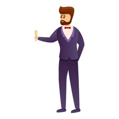 Groom with champagne icon. Cartoon of groom with champagne vector icon for web design isolated on white background