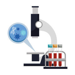 microscope with particles of covid 19 and tubes test vector illustration design