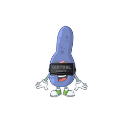 A cartoon mascot of clostrisium botulinum enjoying game with Virtual reality headset