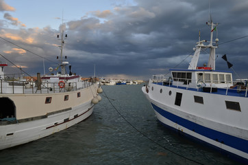 Naklejka premium Fishing boats moored in the port of Termoli - Molise - Italy