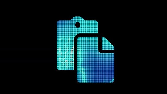 The symbol paste is assembled from small balls. Then it shimmers with blue. It crumbles and disappears. In - Out loop. Alpha channel