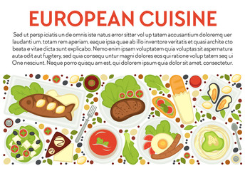 European cuisine banner template with text, culinary traditions