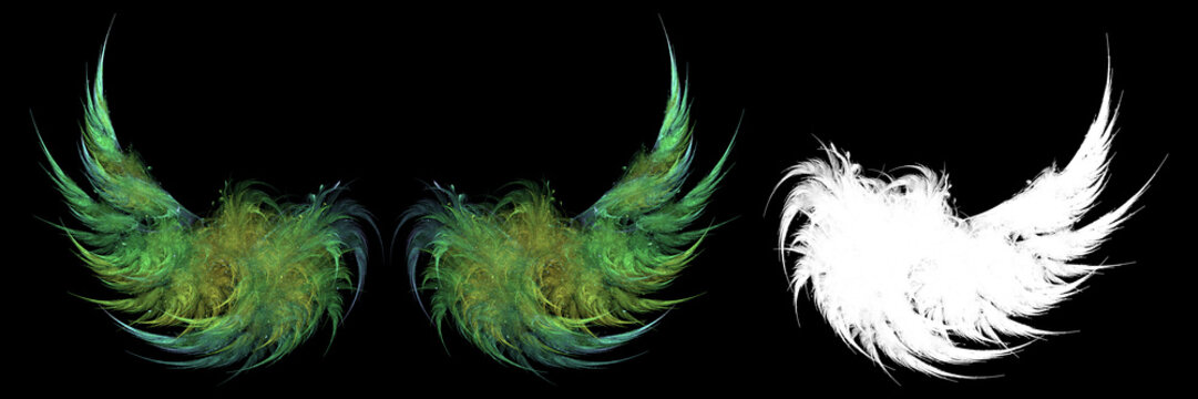 Green fairy wings on black background with clipping mask