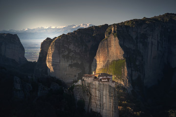 Fototapeta na wymiar Meteora is a big monastery complex including nine reserved monastery built on top of difficult high cliffs resembling stone pillars 400 meters