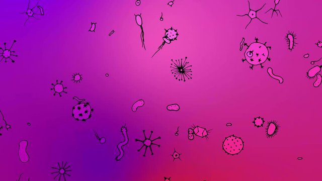 Microcosm, a lot of bacteria and viruses and other microorganisms. cartoon style bright background