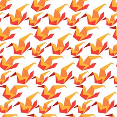 Origami crane, hobby of paper folding seamless pattern