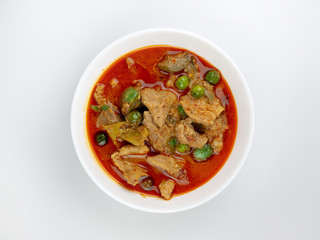 Panang Curry with Pork on white background, thai food