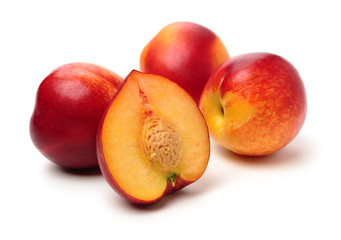 ripe peach on white background