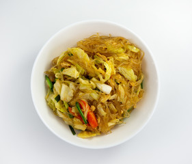 Fried vermicelli on white background, Noodles made from mung beans, thai food