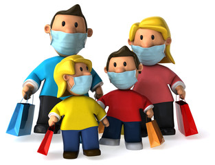 3D Illustration of a family with a mask