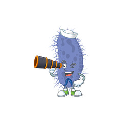 Fototapeta na wymiar Salmonella typhi in Sailor cartoon character style using a binocular