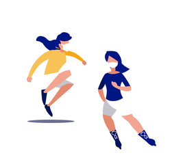 Women with masks skating and jumping vector design