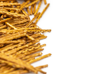 Some fresh made Sal Sticks (close up shot) isolated on white