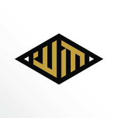 Initial Letter WM Geometric Abstract Diamond Shape Logo Design