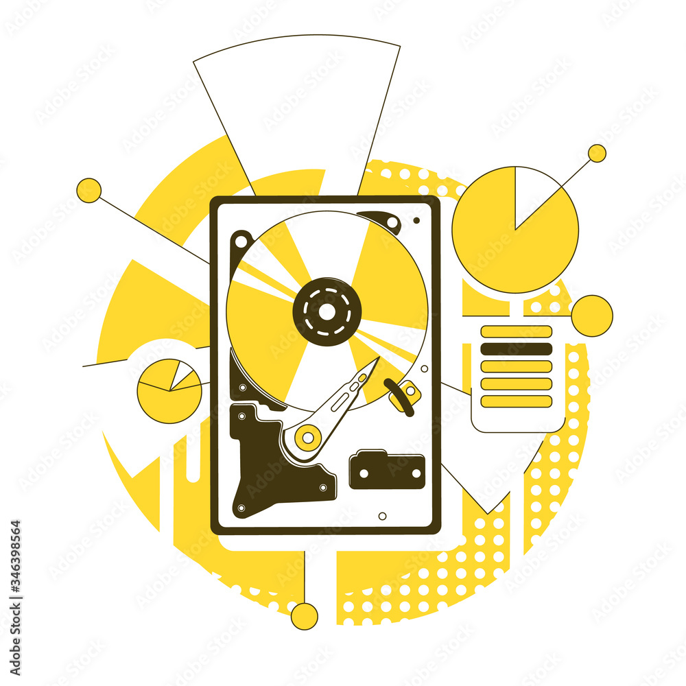Poster hard drive disk thin line concept vector illustration. hdd 2d cartoon object for web design. desktop