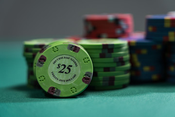 Casino chips on a gaming table