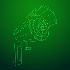 Modern video camera. Webcam viewing area. Safety, security concept. Wireframe low poly mesh vector illustration.