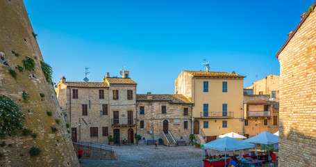 Fototapeta na wymiar Acquaviva Picena a small village in Ascoli Piceno province, region Marche in Italy. The square of the village and the famous fortress