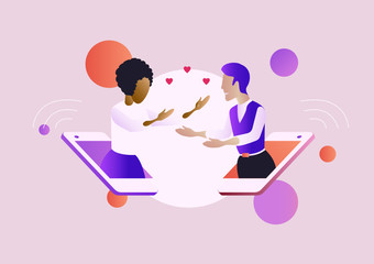 Meeting by phone the two characters call each other via video link with the feoletov and orange circles