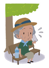 イラスト素材: 熱中症対策　水分補給　女性　シニア