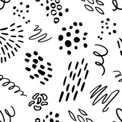 Abstract floral seamless paper wirh lines, blobs,flowers,dots and abstract shapes.Digital repeating paper background for fabric, wallpaper, surface design, wrapping, scrapbook paper