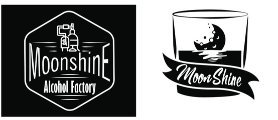Fototapeta premium Vintage design of moonshine label with ethnic elements in the style of thin line, bourbon, moonshine and brandy. Black and white vintage logo or label options. Monochrome, black on white. white on bla