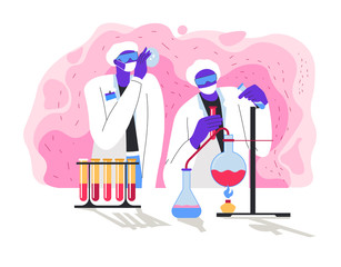 Scientists working in lab, researchers with test tubes
