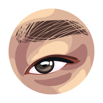 Brown Eye in the Circle, Asian Person Body Part Vector Illustration