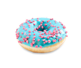 Sweet delicious glazed donut on white background