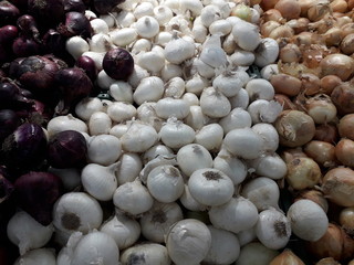 White, red and yellow onions