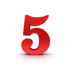 5 number five red sign 3d