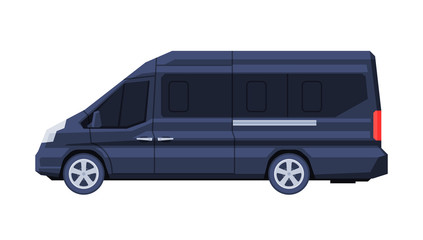 Government Mini Van Vehicle, Black Presidential Auto, Luxury Business Transportation, Side View Flat Vector Illustration