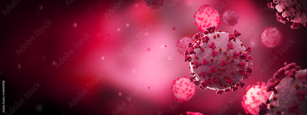 Poster microscopic close-up of the covid-19 disease. coronavirus illness spreading in body cell. 2019-ncov 