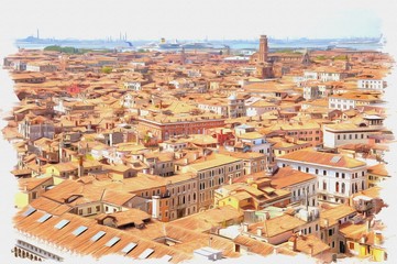 Venice. Imitation of a picture. Oil paint. Illustration