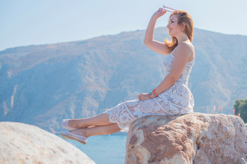 Summer vibes and joyful moments. Girl enjoying a life, modern world and lifestyle