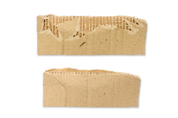 Recycled paper craft stick on a white background. Brown paper torn or ripped pieces of paper isolated on white background with clipping path.