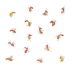 Set of cartoon beetles in different poses for design. Illustration on a white background.