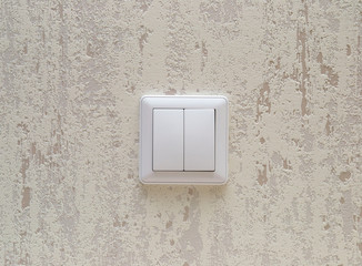 double white electric switch on a light wall.