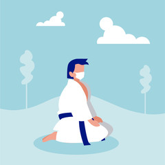 Man with mask doing karate at park vector design