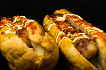 Tasty hearty fast food close-up, not healthy food